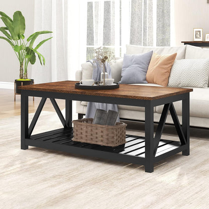 Charming Farmhouse Coffee Table - Rustic Vintage Design with Convenient Storage Shelf in Elegant White