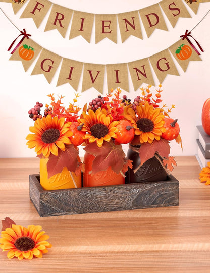 Mason Jar Fall Thanksgiving Centerpieces for Tables Fall Thanksgiving Table Decor, Flower, Wood Tray, Pumpkin Centerpieces Table Decorations for Home Indoor, 25 Pcs Autumn Kitchen Decor