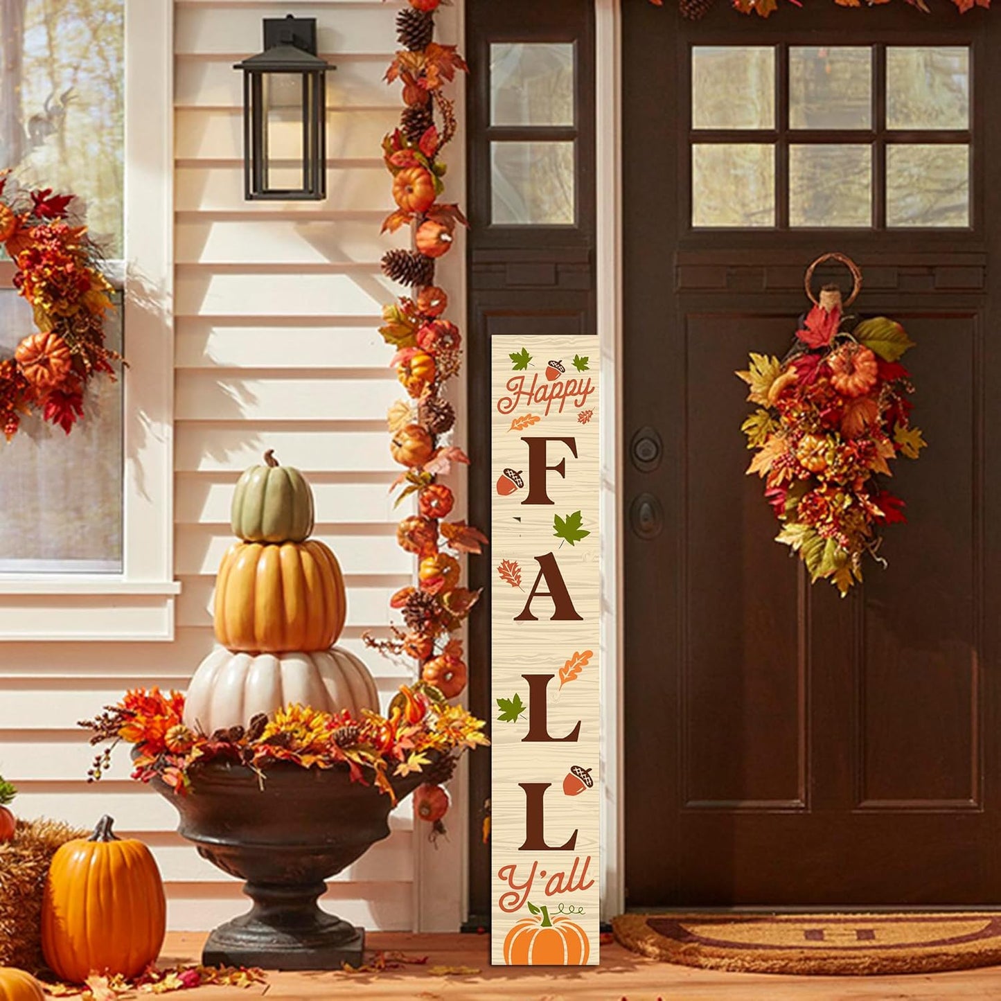 Charming Happy Fall Wooden Vertical Sign - Perfect Autumn Decor for Your Front Door, Garden, or Porch