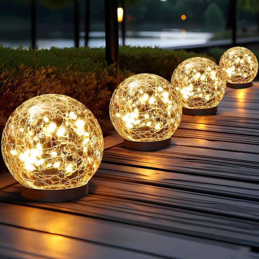 Illuminate Your Outdoors with Our Stunning Solar Globe Lights - Waterproof Cracked Glass Orbs for Garden, Patio, and Yard Decor