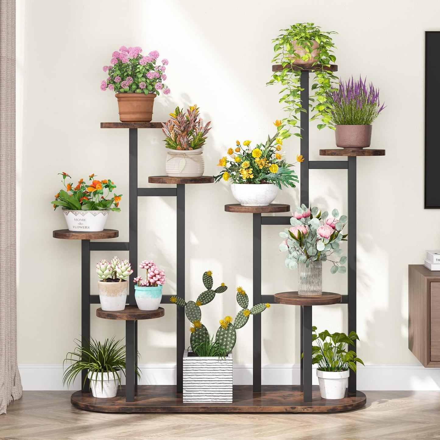 Stylish Multi-Tiered Plant Stand for Indoor and Outdoor Use - Rustic Brown 11-Pot Display Shelf for Beautiful Plant Organization