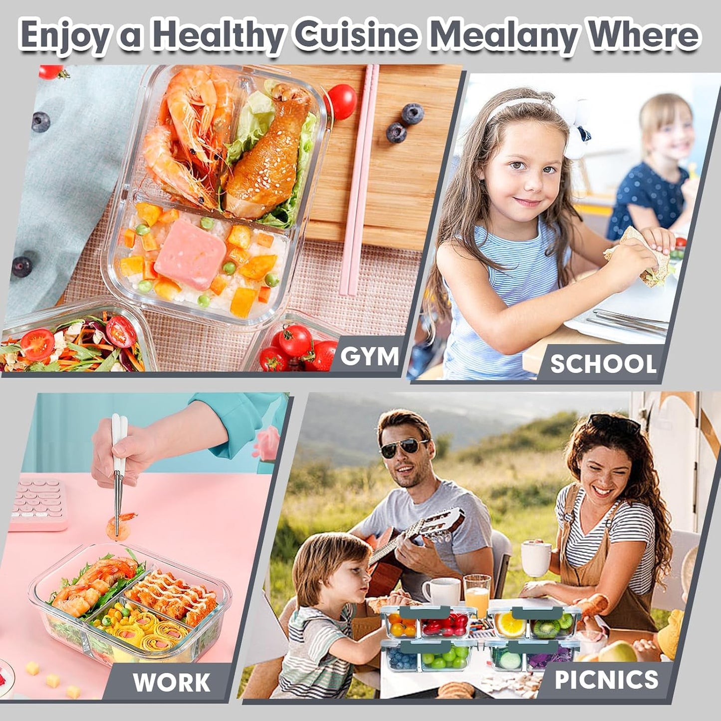 Versatile 5 Pack Glass Meal Prep Containers - 3 Compartment, 36OZ Airtight Lunch Containers for Effortless Meal Storage & On-the-Go Convenience