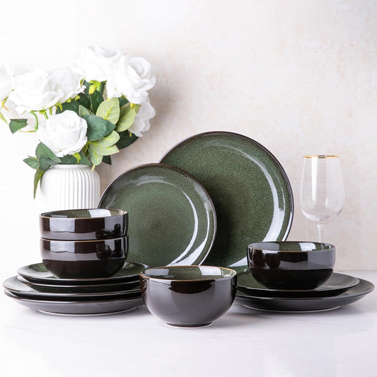 Elevate Your Dining Experience with Our Elegant Ceramic Dinnerware Set for 4 - Stylish, Durable, and Microwave Safe Stoneware Plates and Bowls