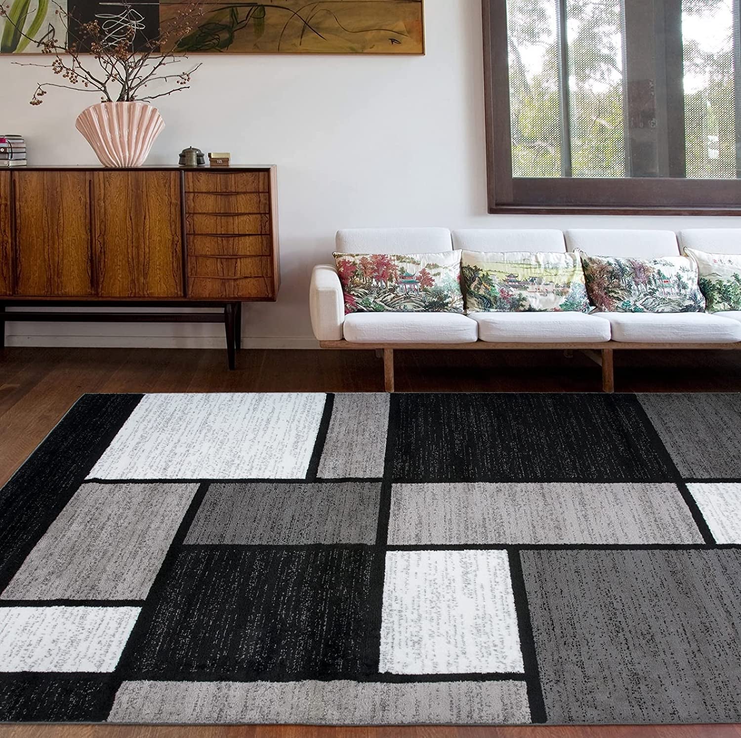 Contemporary Modern Boxes Area Rug 10' X 14' Navy