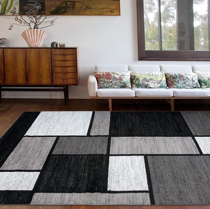 Contemporary Modern Boxes Area Rug 10' X 14' Navy