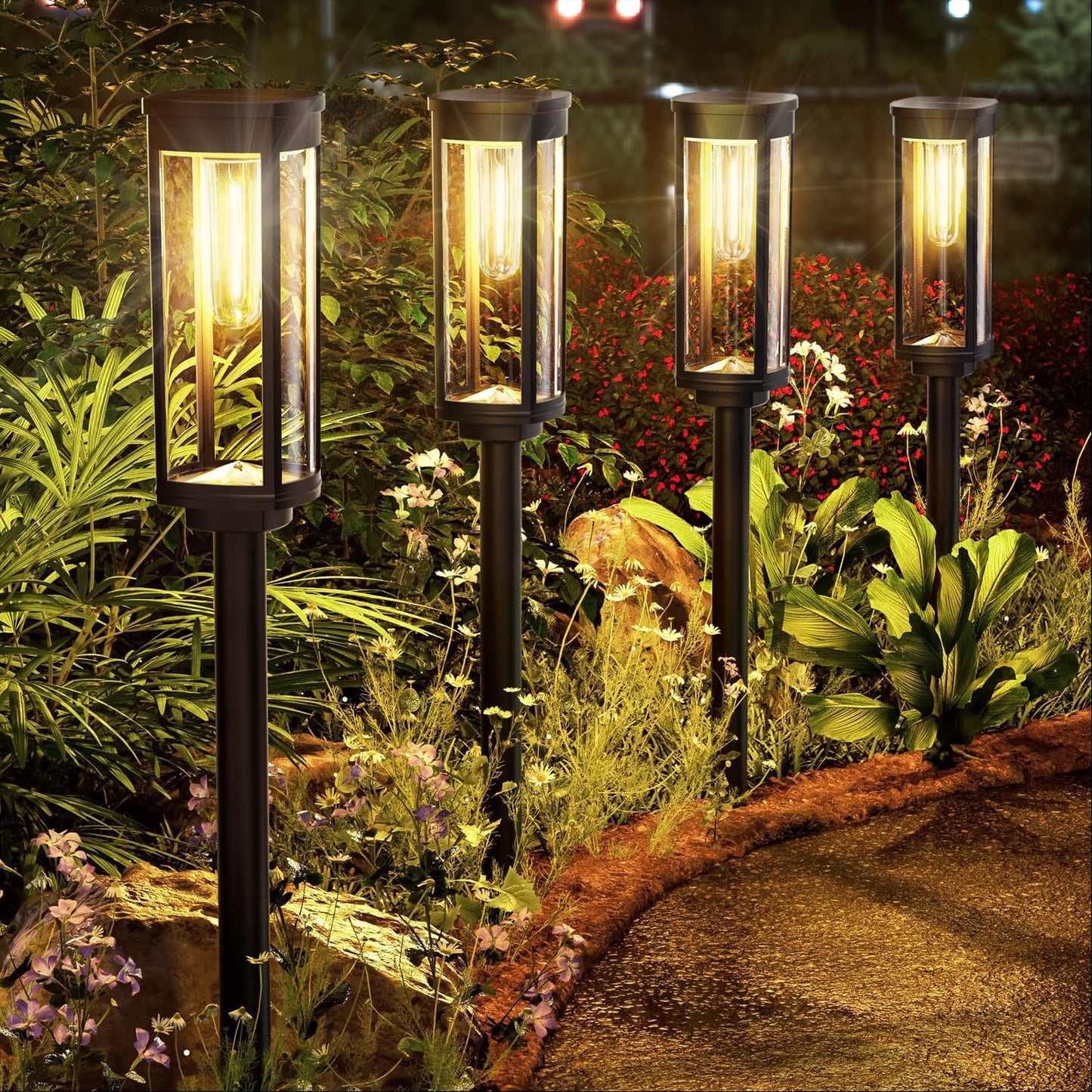 Illuminate Your Outdoors with the 8 Pack Solar Pathway Lights - Bright, Stylish, and Waterproof Solar Garden Lighting for Your Yard, Patio, Walkway, and Driveway in Warm White
