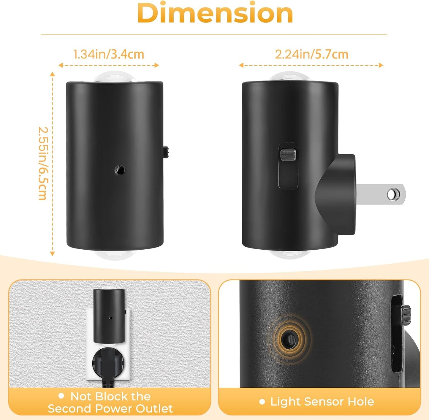 LED Night Lights Plug into Wall,Dimmable Plug in Night Light, Dusk to Dawn, 0-200LM Bright Nightlight Auto-On/Off, 3000K Night Lights for Bedroom Hallway Stairway, 4 Pack