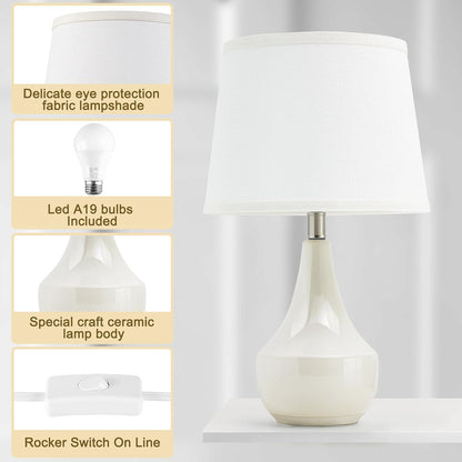 Table Lamp Set of 2, 18.63” Ceramic Table Lamp Classic beside Lamps Nightstand Lamp Modern Lamp for Living Room, Bedroom & Office Rocker Swtich Cream-Led Bulbs Included