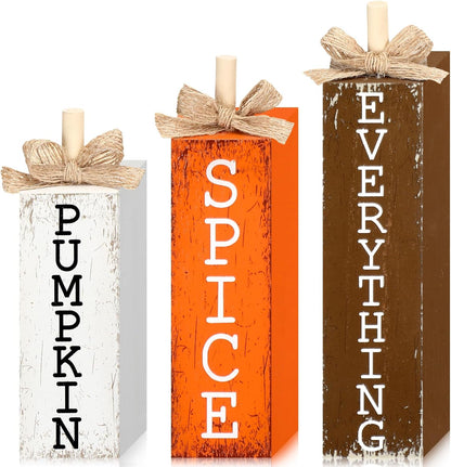 3 Pcs Fall Decorations for Home Fall Wood Block Sign Thanksgiving Tiered Tray Decor Farmhouse Thanksgiving Table Centerpieces for Home Office Mantel Shelf Desk Decor(Blessed Grateful)