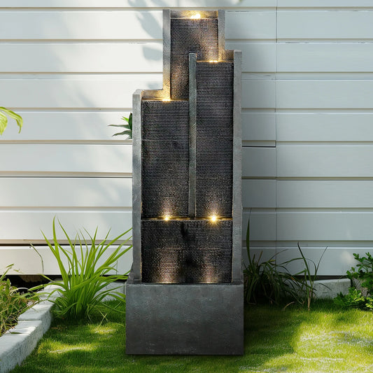 Naturefalls 50.7" High 4 Tier Modern Cascading Indoor/Outdoor Large Fountain and Waterfall with LED Lights for Garden Decoration