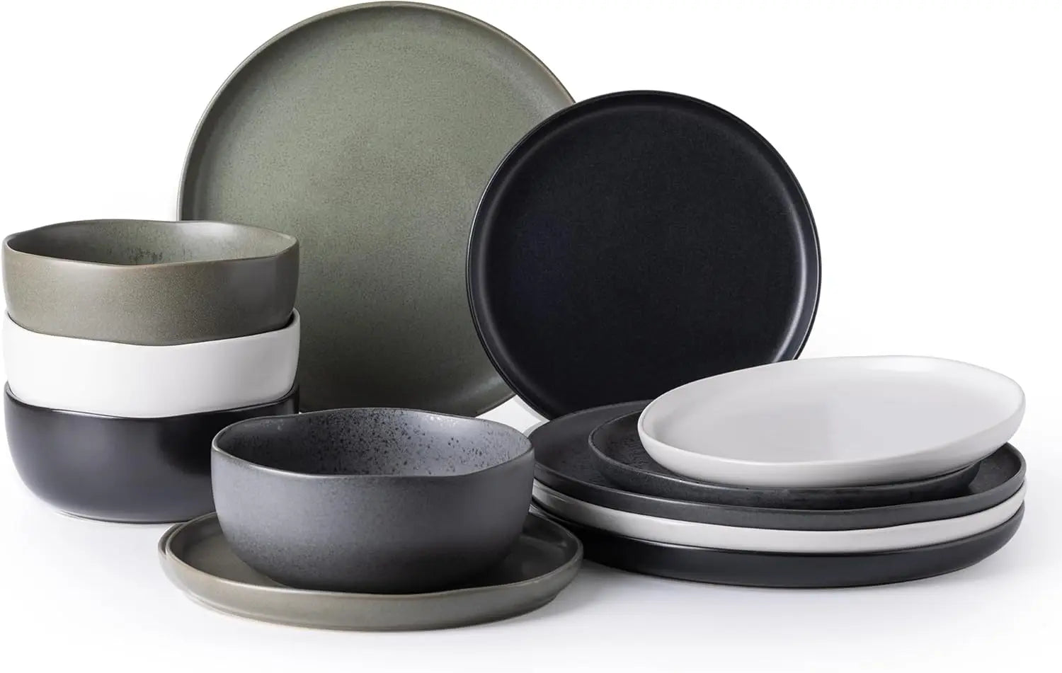 Ceramic Dinnerware Sets, Wavy Rim Stoneware Plates and Bowls Sets, Highly Chip and Crack Resistant Service for 4