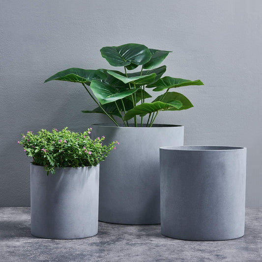 Plant Pot 12 Inch - Perfectly Fits Mid-Century Modern Plant Stand - Drainage Plug - Gray Planter Pot