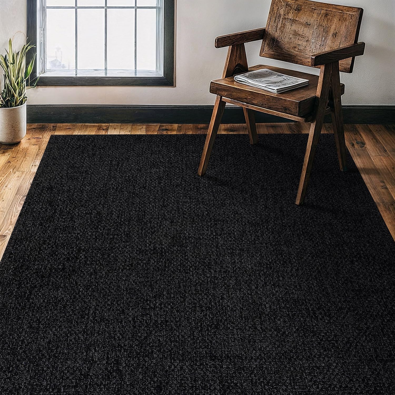 Transform Your Home with the Stylish and Washable 9x12 Jute Area Rug - Perfect for Living Rooms, Patios, and Kitchens in Dark Gray & Black