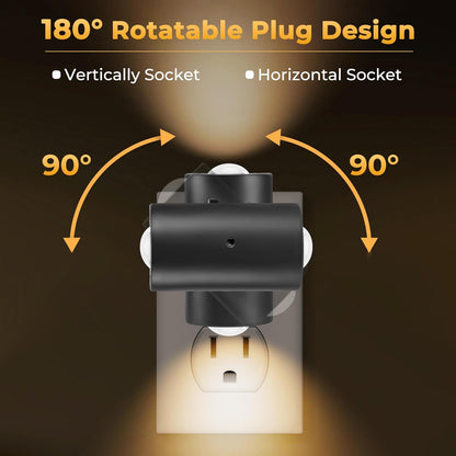 LED Night Lights Plug into Wall,Dimmable Plug in Night Light, Dusk to Dawn, 0-200LM Bright Nightlight Auto-On/Off, 3000K Night Lights for Bedroom Hallway Stairway, 4 Pack