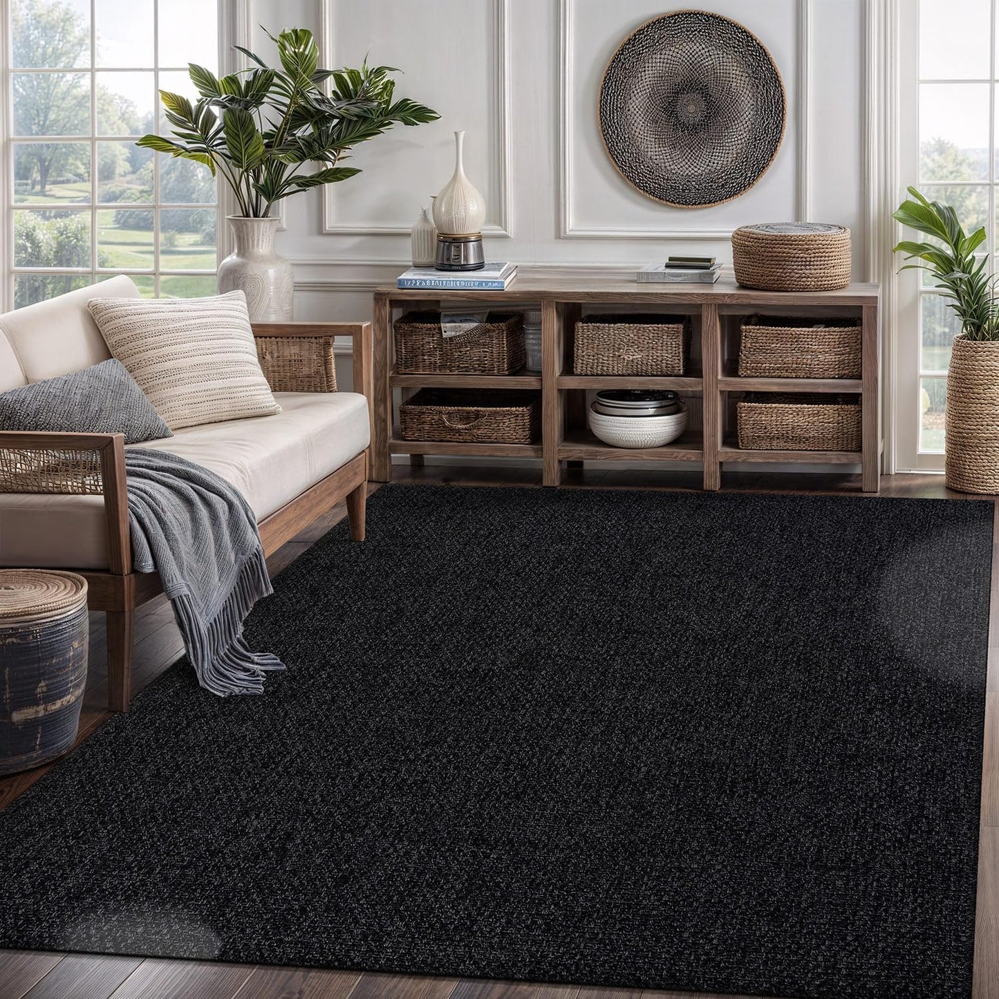 Transform Your Home with the Stylish and Washable 9x12 Jute Area Rug - Perfect for Living Rooms, Patios, and Kitchens in Dark Gray & Black