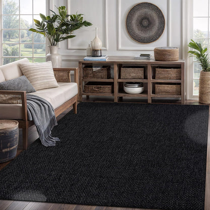 Transform Your Home with the Stylish and Washable 9x12 Jute Area Rug - Perfect for Living Rooms, Patios, and Kitchens in Dark Gray & Black