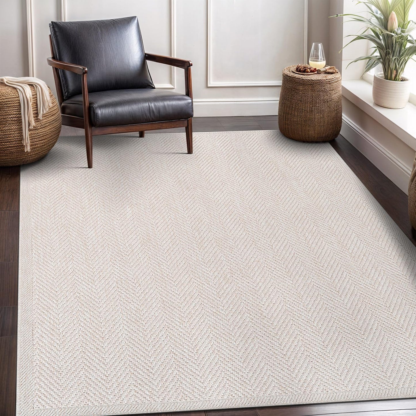 Transform Your Home with the Stylish and Washable 9x12 Jute Area Rug - Perfect for Living Rooms, Patios, and Kitchens in Dark Gray & Black