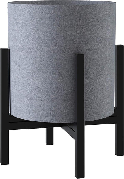 Plant Pot 12 Inch - Perfectly Fits Mid-Century Modern Plant Stand - Drainage Plug - Gray Planter Pot