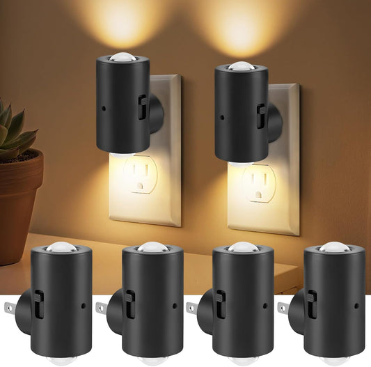 LED Night Lights Plug into Wall,Dimmable Plug in Night Light, Dusk to Dawn, 0-200LM Bright Nightlight Auto-On/Off, 3000K Night Lights for Bedroom Hallway Stairway, 4 Pack