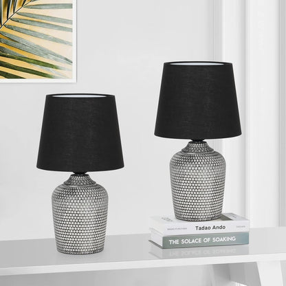 Small 12'' Table Lamps Set of 2, Bedside Nightstand Lamps for Bedroom Kid’S Room, Cute Desk Lamps with Studded Texture Base for Reading Nursery Living Room Office, White