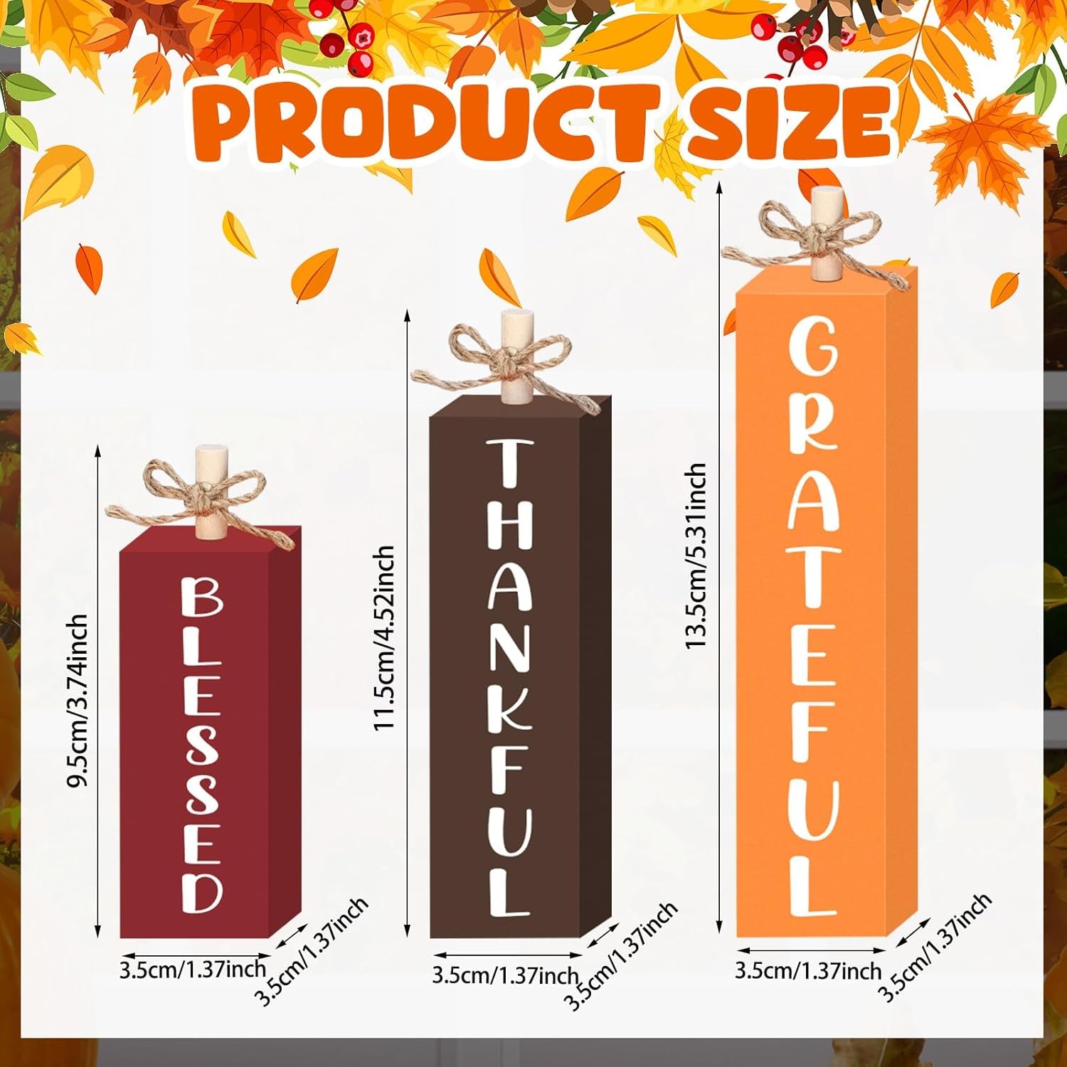 3 Pcs Fall Decorations for Home Fall Wood Block Sign Thanksgiving Tiered Tray Decor Farmhouse Thanksgiving Table Centerpieces for Home Office Mantel Shelf Desk Decor(Blessed Grateful)