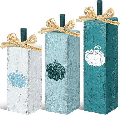 3 Pcs Fall Decorations for Home Fall Wood Block Sign Thanksgiving Tiered Tray Decor Farmhouse Thanksgiving Table Centerpieces for Home Office Mantel Shelf Desk Decor(Blessed Grateful)