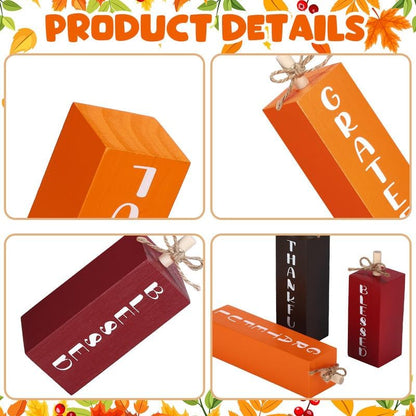 3 Pcs Fall Decorations for Home Fall Wood Block Sign Thanksgiving Tiered Tray Decor Farmhouse Thanksgiving Table Centerpieces for Home Office Mantel Shelf Desk Decor(Blessed Grateful)