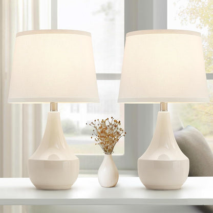 Table Lamp Set of 2, 18.63” Ceramic Table Lamp Classic beside Lamps Nightstand Lamp Modern Lamp for Living Room, Bedroom & Office Rocker Swtich Cream-Led Bulbs Included