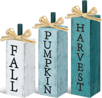 3 Pcs Fall Decorations for Home Fall Wood Block Sign Thanksgiving Tiered Tray Decor Farmhouse Thanksgiving Table Centerpieces for Home Office Mantel Shelf Desk Decor(Blessed Grateful)