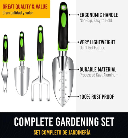 Heavy Duty Garden Tools 9Pieces Set - Rust Proof, Ergonomic Gardening Hand Tools Garden Gifts for Mom and Dad